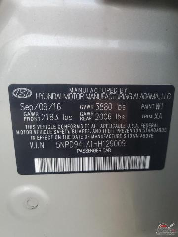 5NPD94LA1HH129009 2017 HYUNDAI ELANTRA photo no. 12