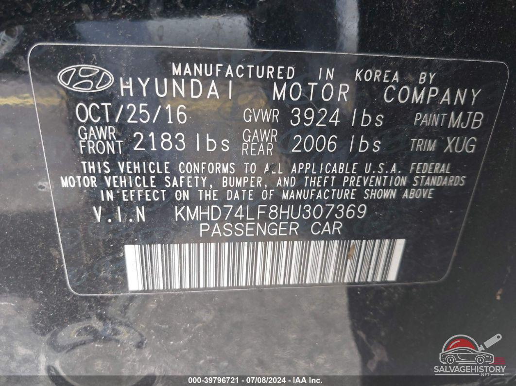 KMHD74LF8HU307369 2017 HYUNDAI ELANTRA photo no. 9