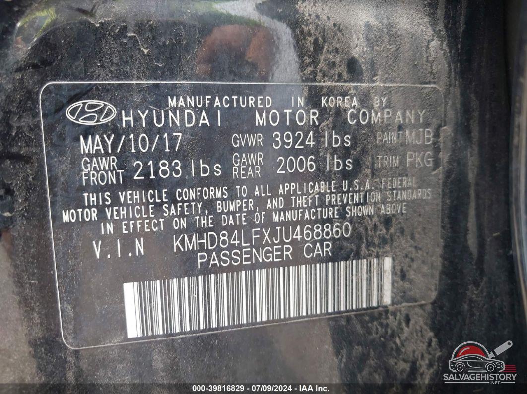 KMHD84LFXJU468860 2018 HYUNDAI ELANTRA photo no. 9