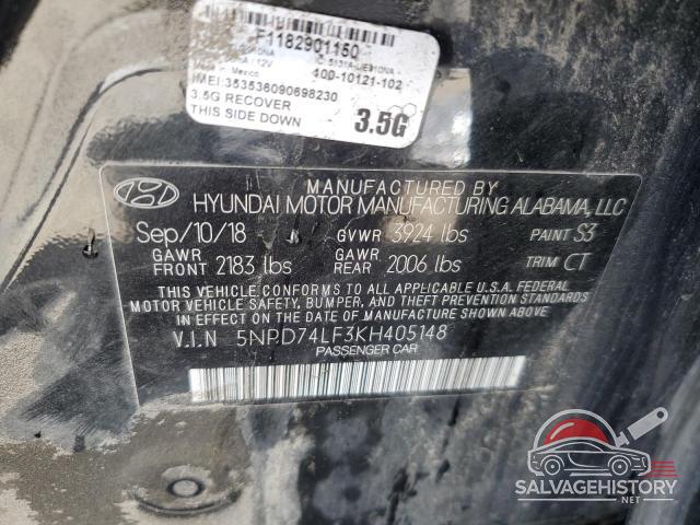 5NPD74LF3KH405148 2019 HYUNDAI ELANTRA photo no. 12