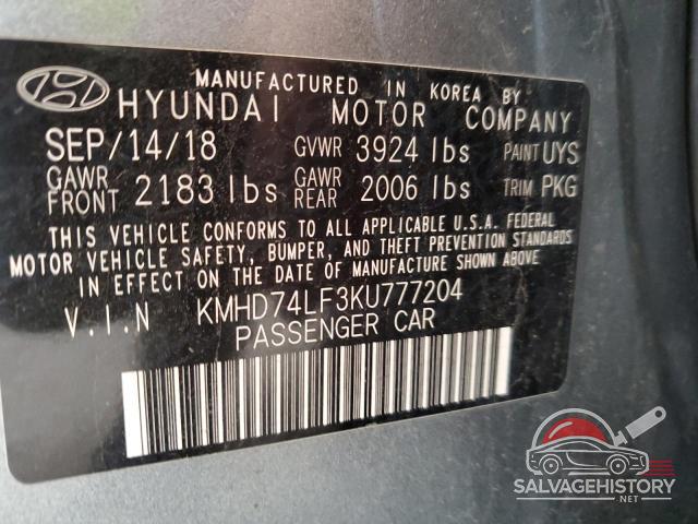 KMHD74LF3KU777204 2019 HYUNDAI ELANTRA photo no. 12