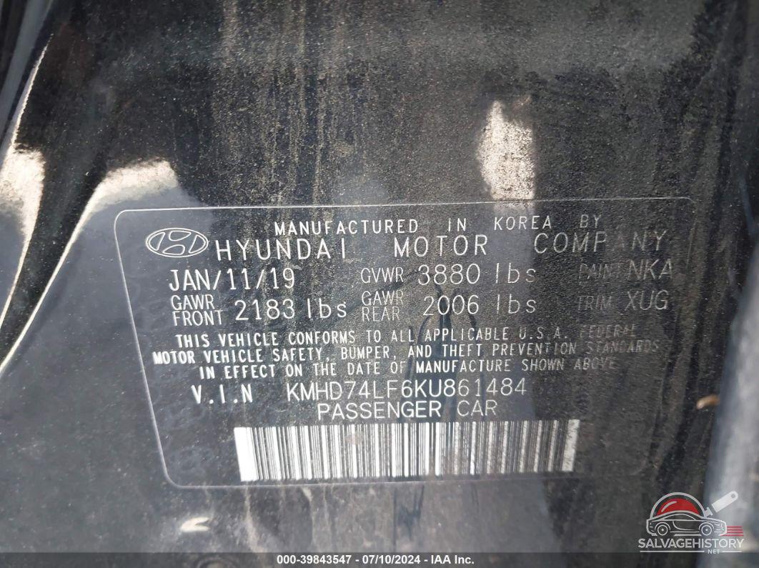 KMHD74LF6KU861484 2019 HYUNDAI ELANTRA photo no. 9