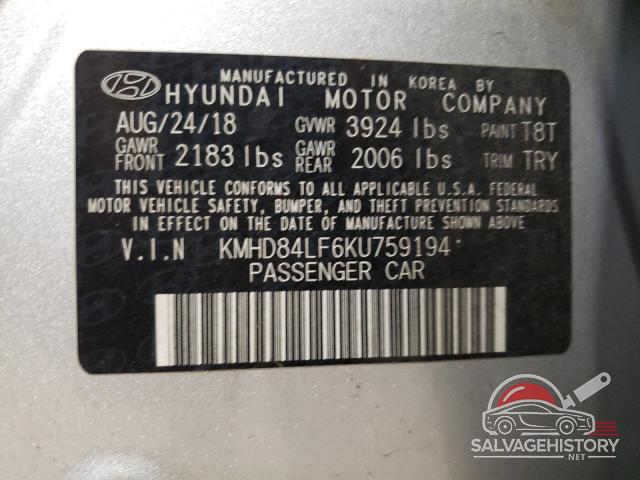 KMHD84LF6KU759194 2019 HYUNDAI ELANTRA photo no. 12