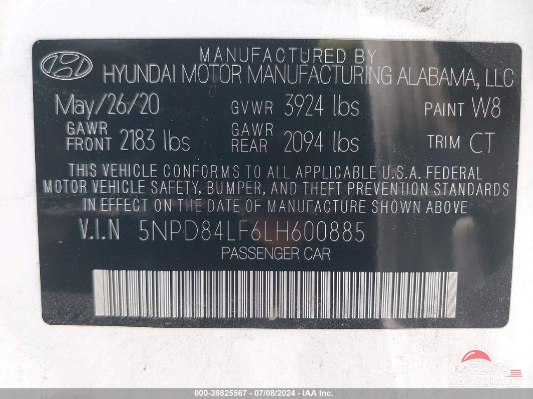 5NPD84LF6LH600885 2020 HYUNDAI ELANTRA photo no. 9