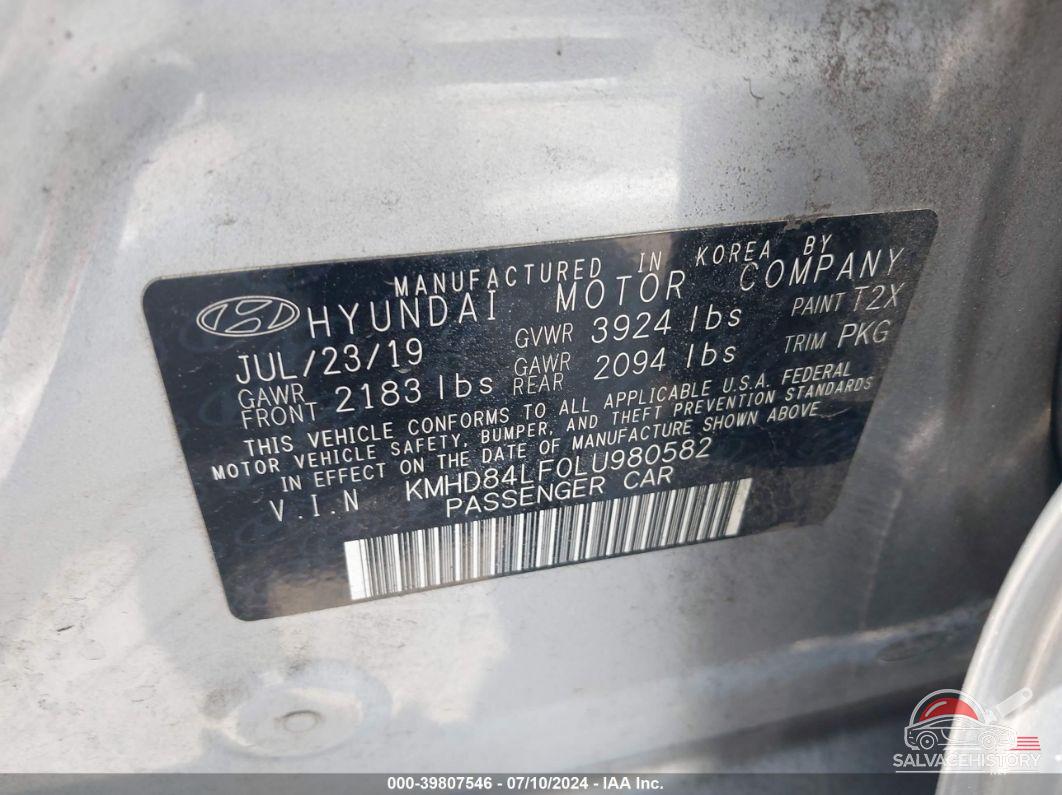 KMHD84LF0LU980582 2020 HYUNDAI ELANTRA photo no. 9