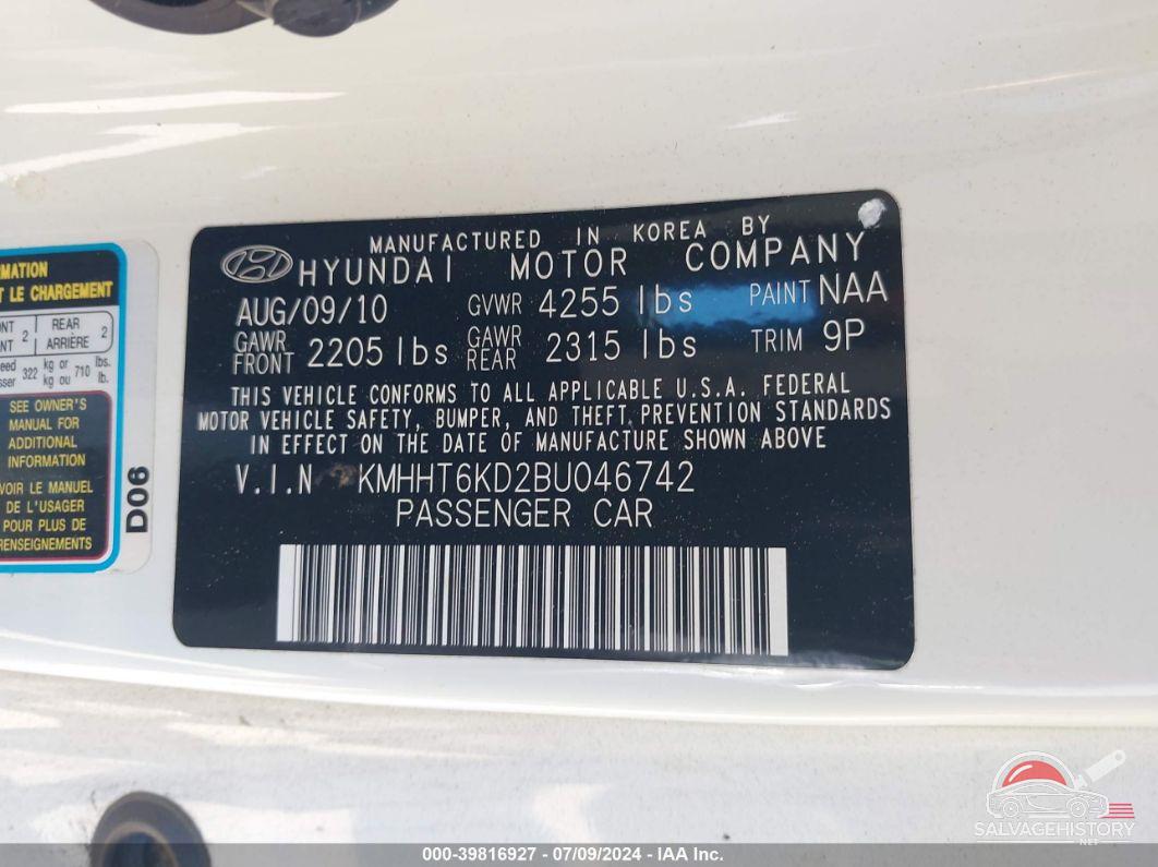 KMHHT6KD2BU046742 2011 HYUNDAI GENESIS photo no. 9