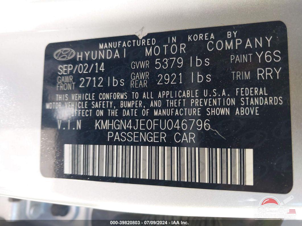 KMHGN4JE0FU046796 2015 HYUNDAI GENESIS photo no. 9
