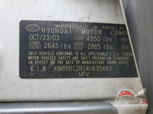 KM8SB12B14U635665 2004 HYUNDAI SANTA FE photo no. 13