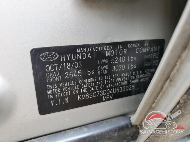 KM8SC73D04U632028 2004 HYUNDAI SANTA FE photo no. 13