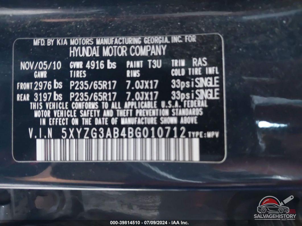 5XYZG3AB4BG010712 2011 HYUNDAI SANTA FE photo no. 9