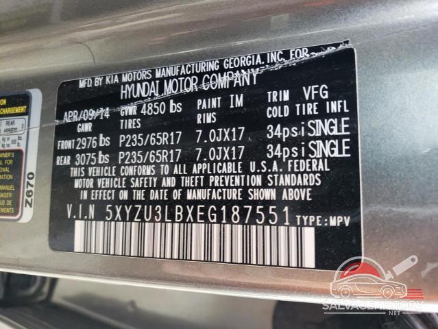 5XYZU3LBXEG187551 2014 HYUNDAI SANTA FE photo no. 13