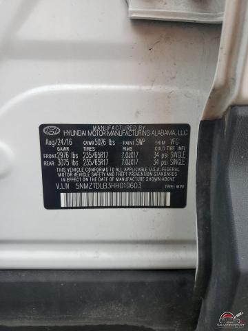 5NMZTDLB3HH010603 2017 HYUNDAI SANTA FE photo no. 14