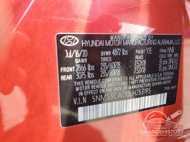 5NMS3CAD0LH253195 2020 HYUNDAI SANTA FE photo no. 13