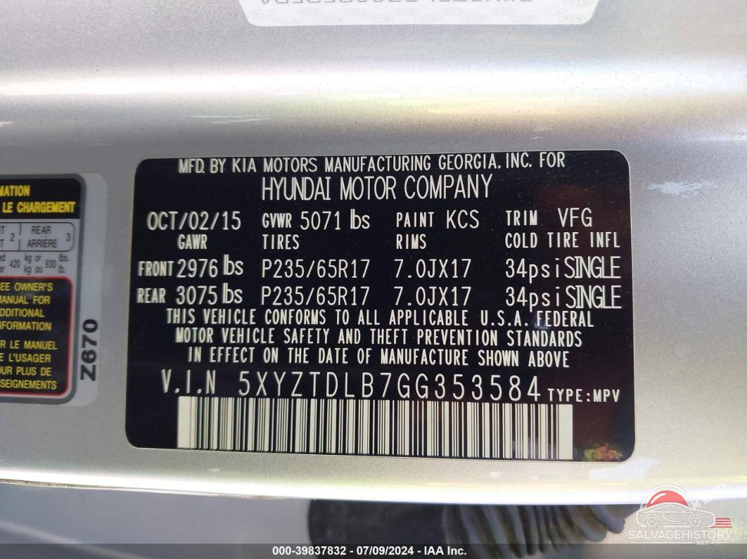 5XYZTDLB7GG353584 2016 HYUNDAI SANTA FE SPORT photo no. 9