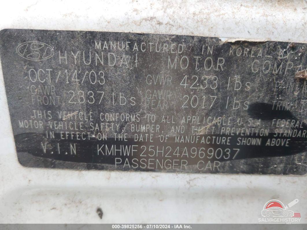 KMHWF25H24A969037 2004 HYUNDAI SONATA photo no. 9