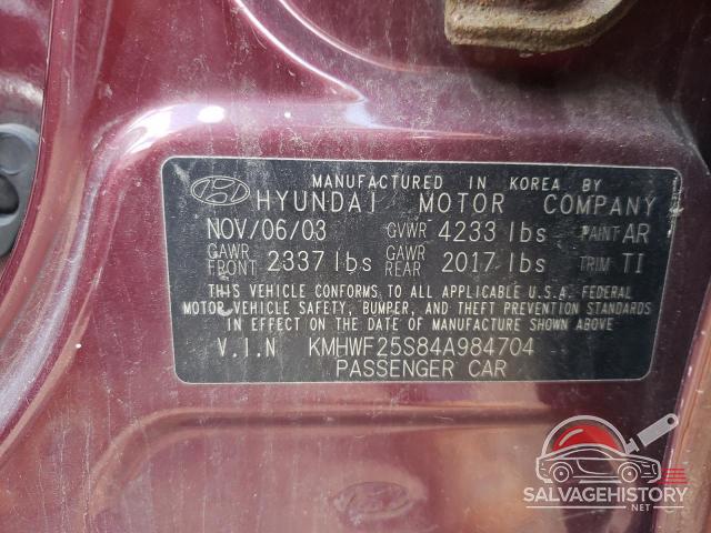 KMHWF25S84A984704 2004 HYUNDAI SONATA photo no. 12