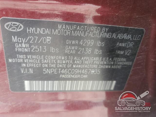 5NPET46C09H467635 2009 HYUNDAI SONATA photo no. 12