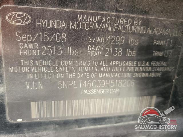 5NPET46C39H518206 2009 HYUNDAI SONATA photo no. 13