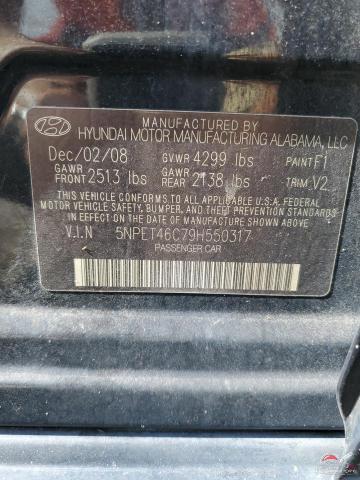 5NPET46C79H550317 2009 HYUNDAI SONATA photo no. 13