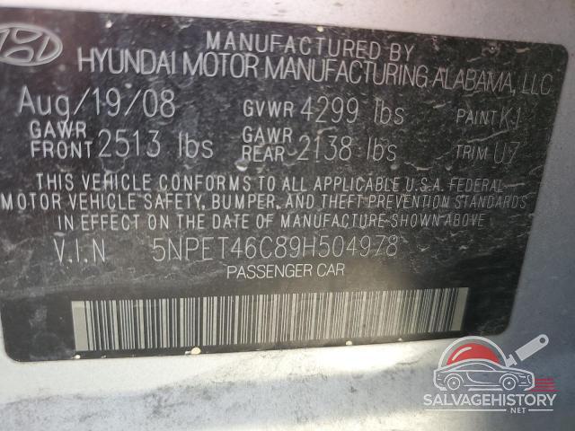 5NPET46C89H504978 2009 HYUNDAI SONATA photo no. 12