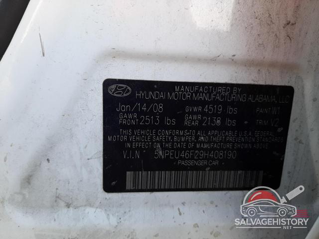 5NPEU46F29H408190 2009 HYUNDAI SONATA photo no. 12