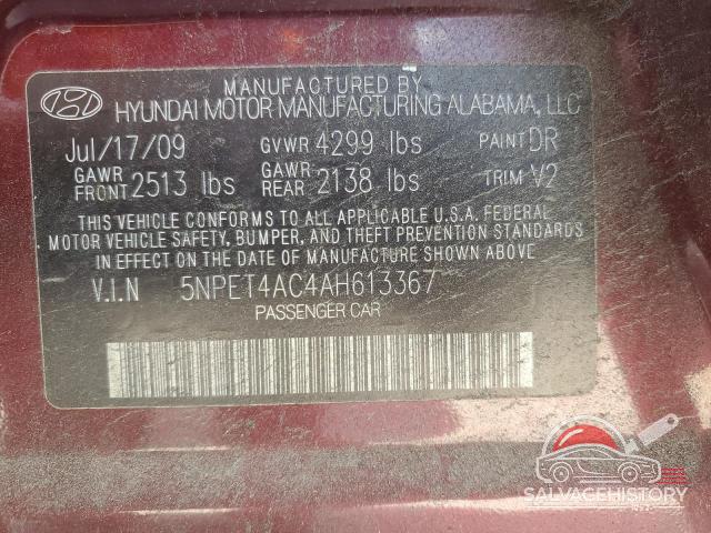 5NPET4AC4AH613367 2010 HYUNDAI SONATA photo no. 12