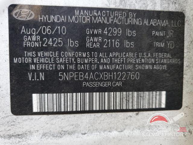 5NPEB4ACXBH122760 2011 HYUNDAI SONATA photo no. 12