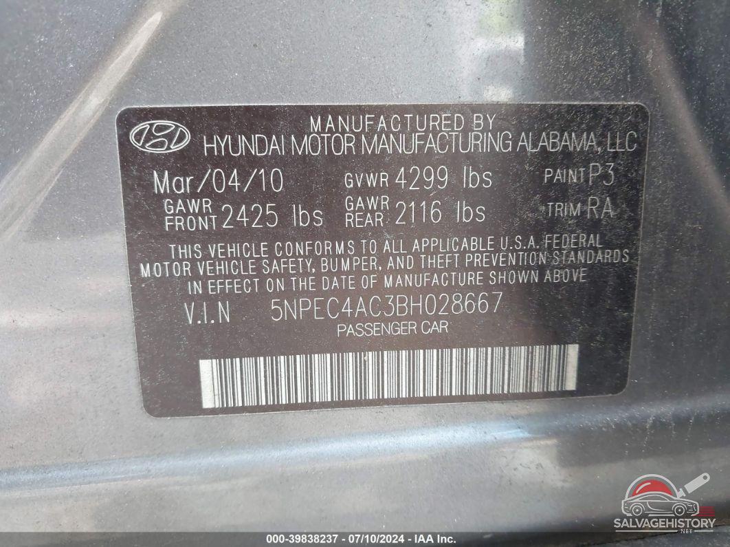 5NPEC4AC3BH028667 2011 HYUNDAI SONATA photo no. 9