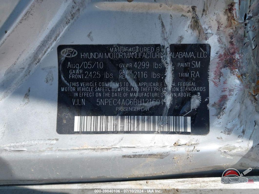 5NPEC4AC6BH121604 2011 HYUNDAI SONATA photo no. 9