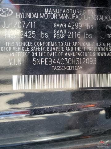 5NPEB4AC3CH312093 2012 HYUNDAI SONATA photo no. 12