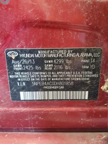 5NPEB4AC0DH801858 2013 HYUNDAI SONATA photo no. 13