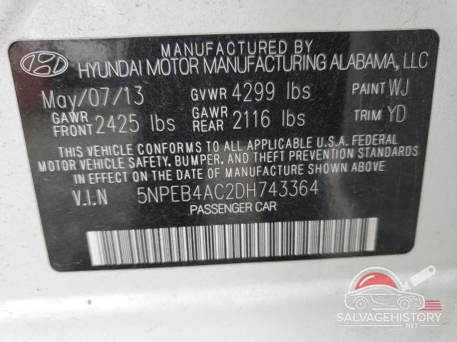 5NPEB4AC2DH743364 2013 HYUNDAI SONATA photo no. 13