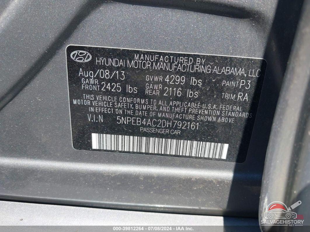 5NPEB4AC2DH792161 2013 HYUNDAI SONATA photo no. 9