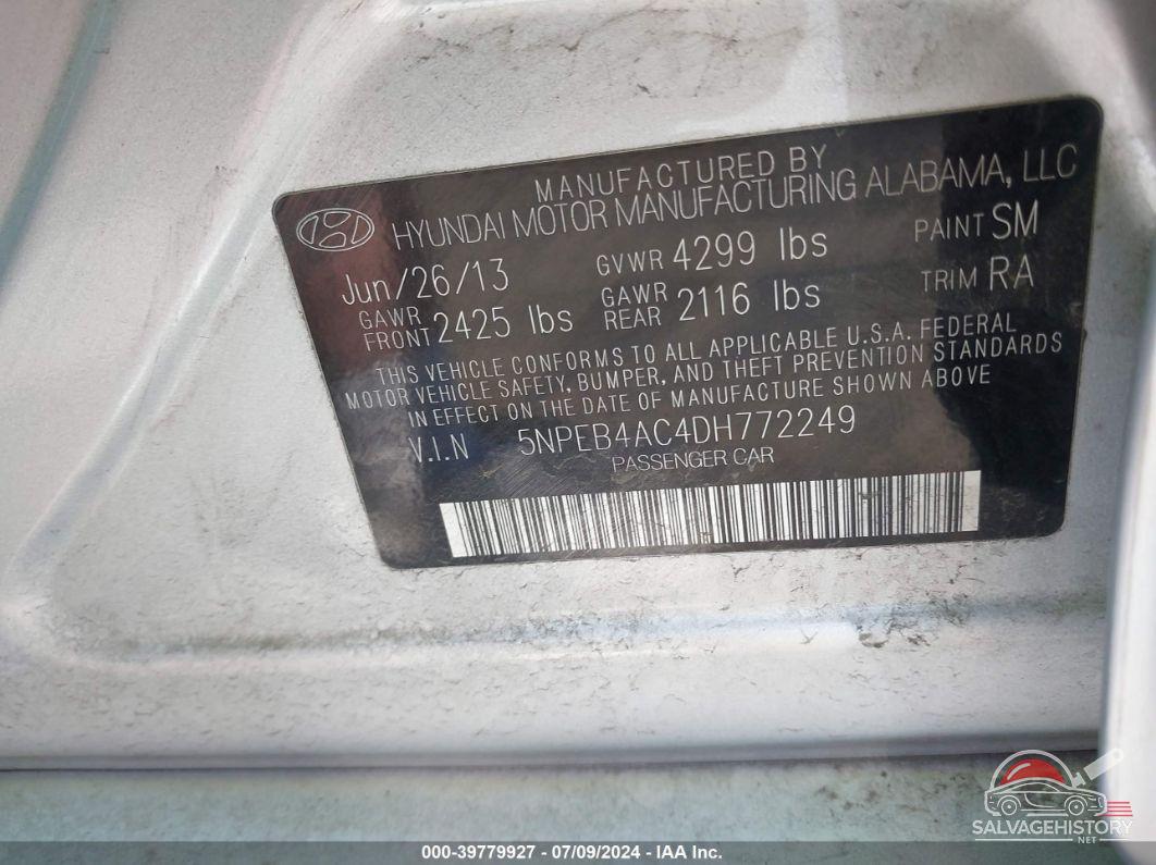 5NPEB4AC4DH772249 2013 HYUNDAI SONATA photo no. 9