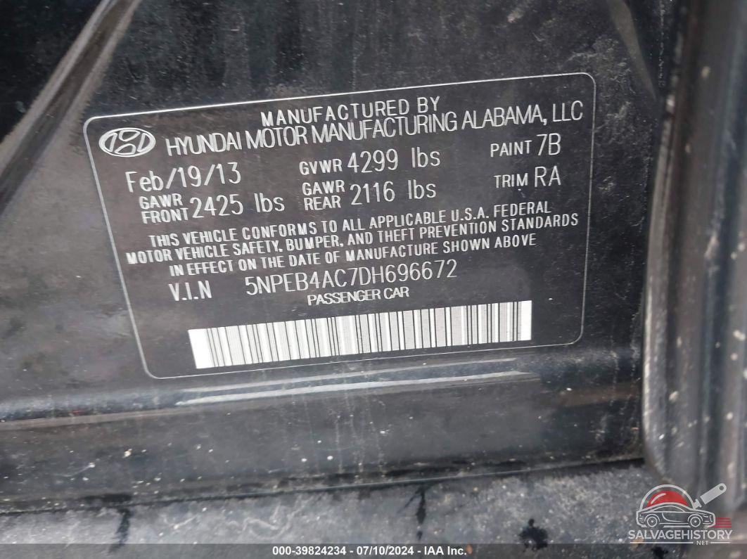 5NPEB4AC7DH696672 2013 HYUNDAI SONATA photo no. 9
