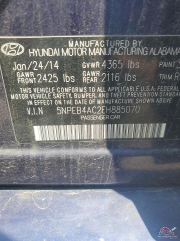 5NPEB4AC2EH885070 2014 HYUNDAI SONATA photo no. 12