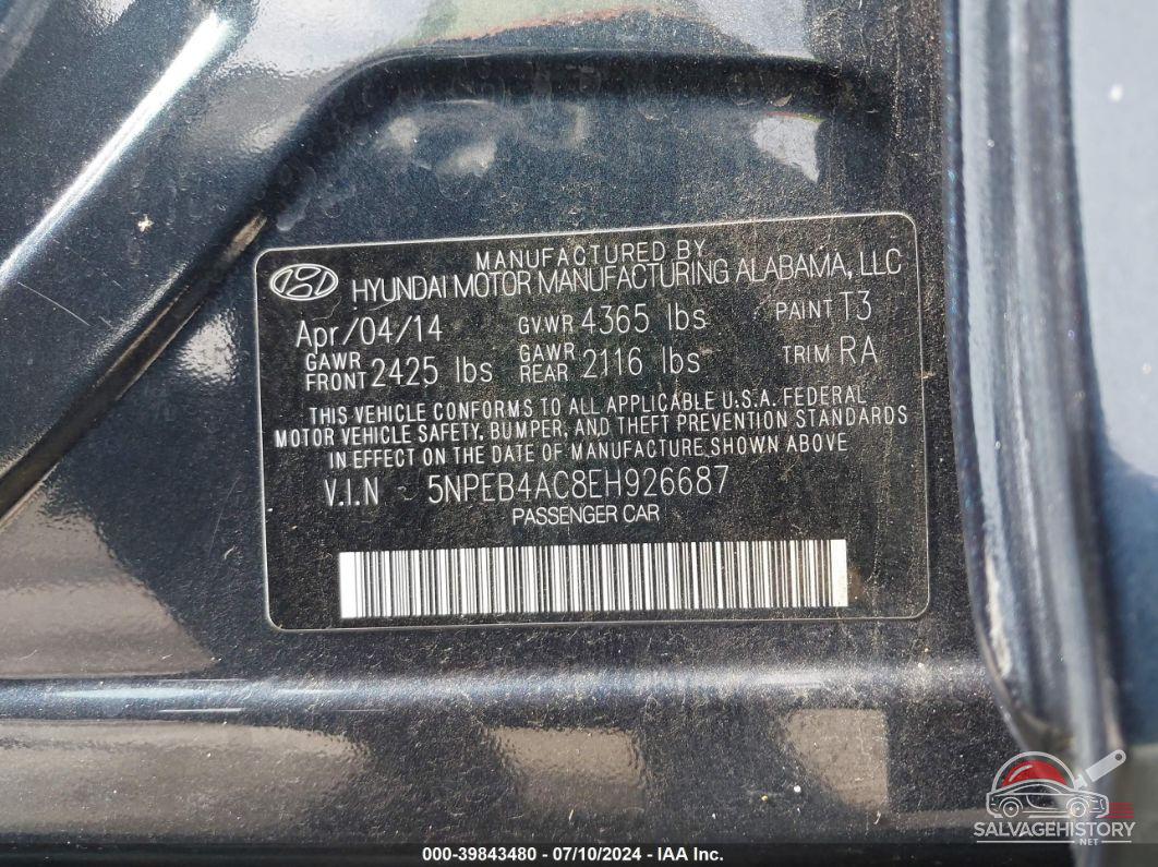 5NPEB4AC8EH926687 2014 HYUNDAI SONATA photo no. 9