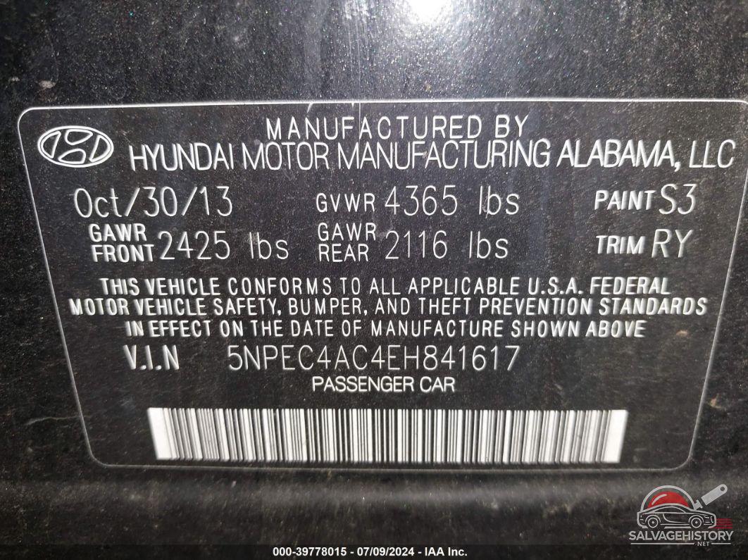5NPEC4AC4EH841617 2014 HYUNDAI SONATA photo no. 9