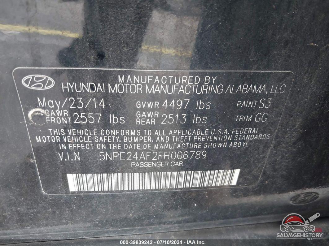 5NPE24AF2FH006789 2015 HYUNDAI SONATA photo no. 9