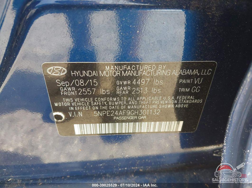 5NPE24AF9GH301132 2016 HYUNDAI SONATA photo no. 9