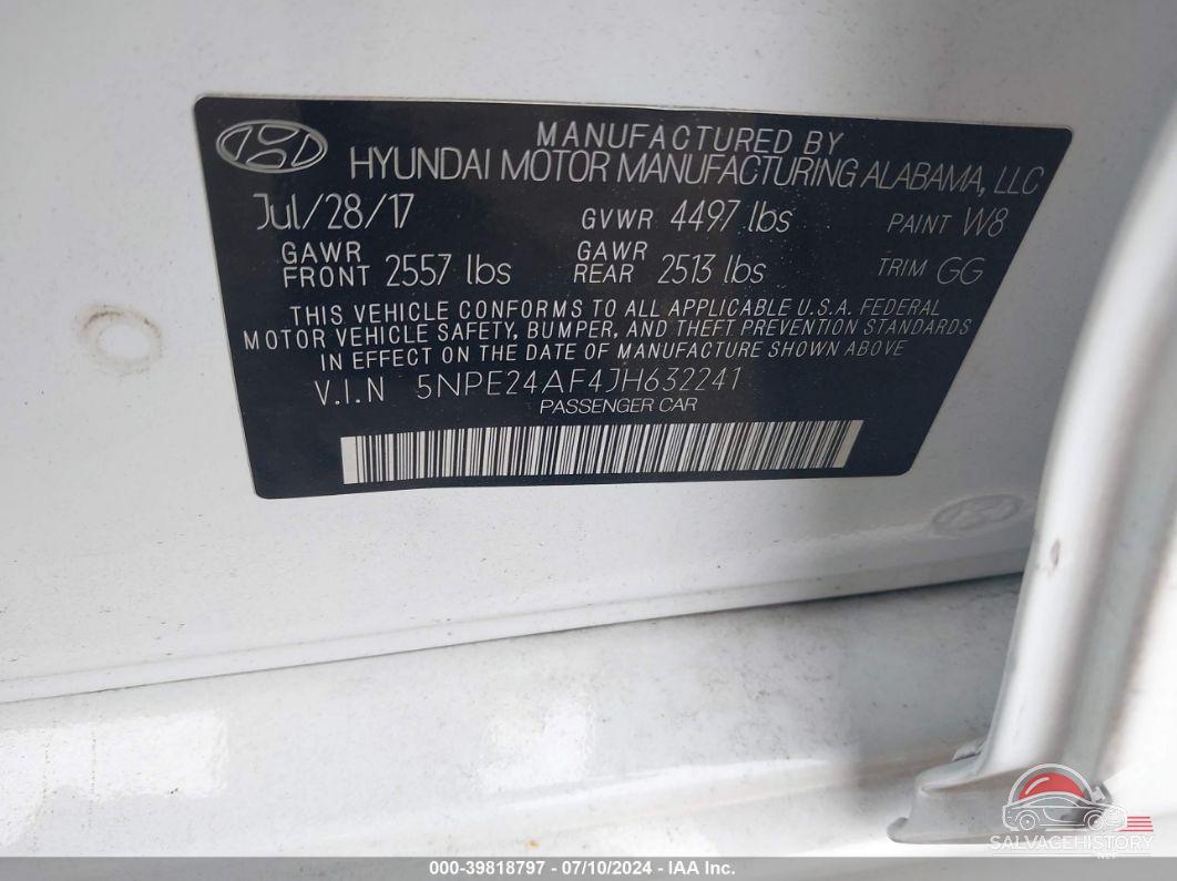 5NPE24AF4JH632241 2018 HYUNDAI SONATA photo no. 9