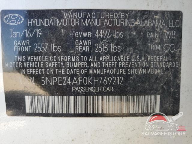5NPE24AF0KH769212 2019 HYUNDAI SONATA photo no. 12
