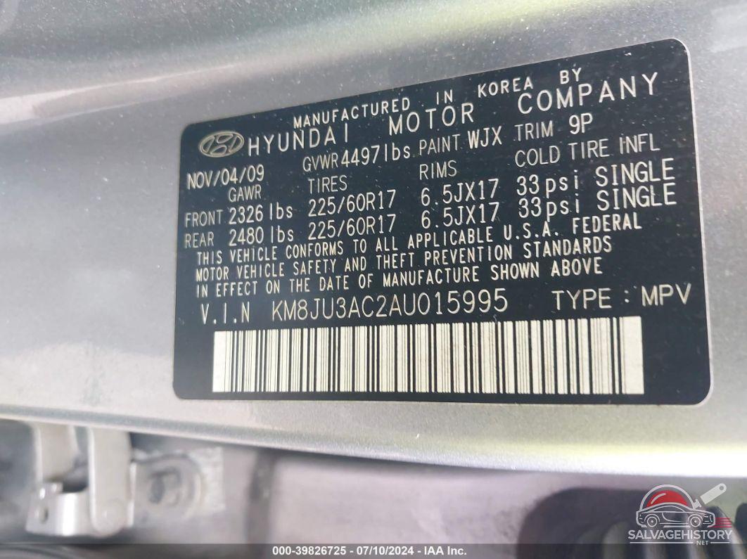 KM8JU3AC2AU015995 2010 HYUNDAI TUCSON photo no. 9