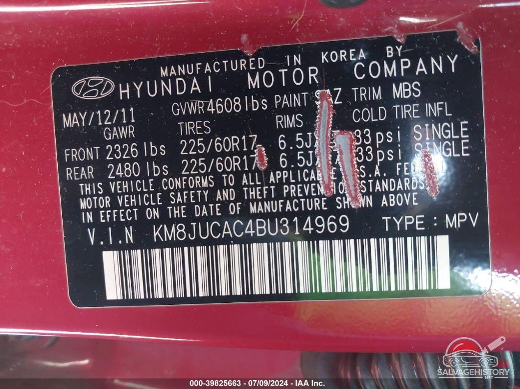 KM8JUCAC4BU314969 2011 HYUNDAI TUCSON photo no. 9