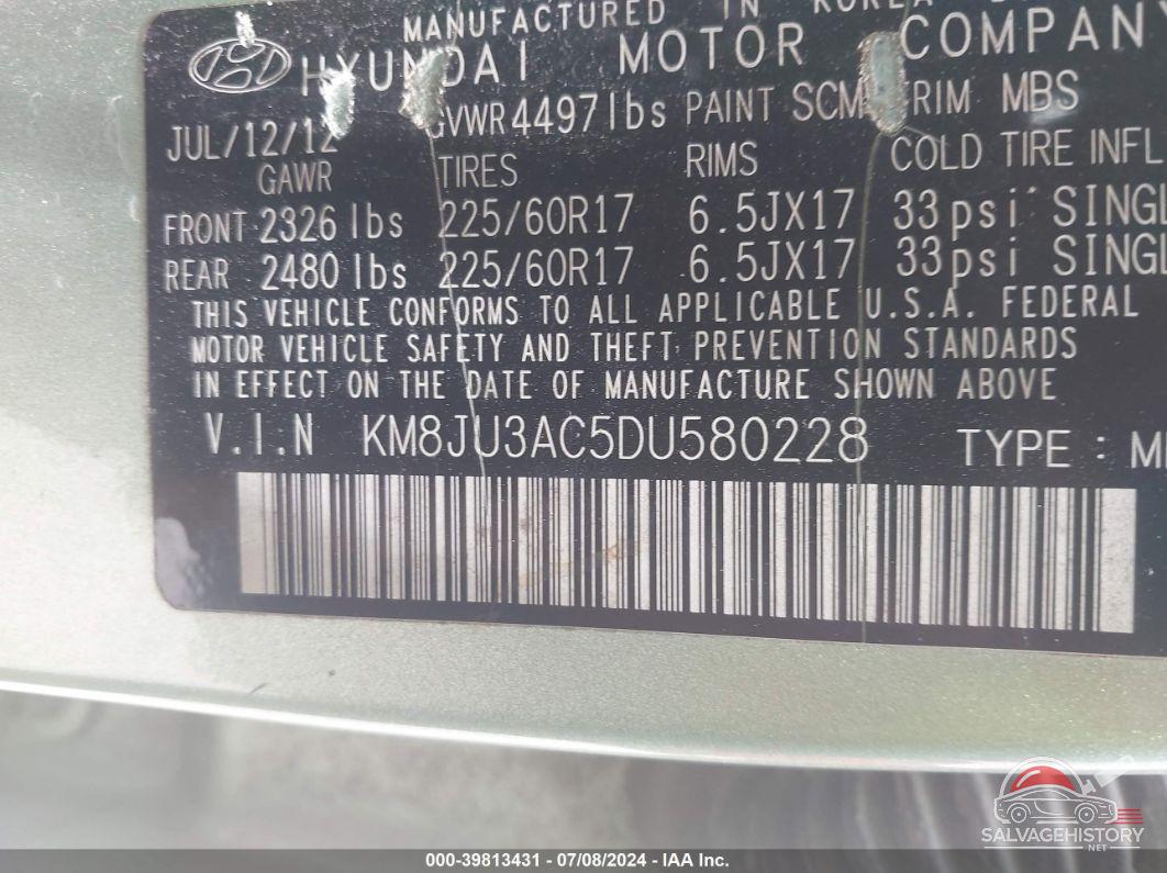 KM8JU3AC5DU580228 2013 HYUNDAI TUCSON photo no. 9