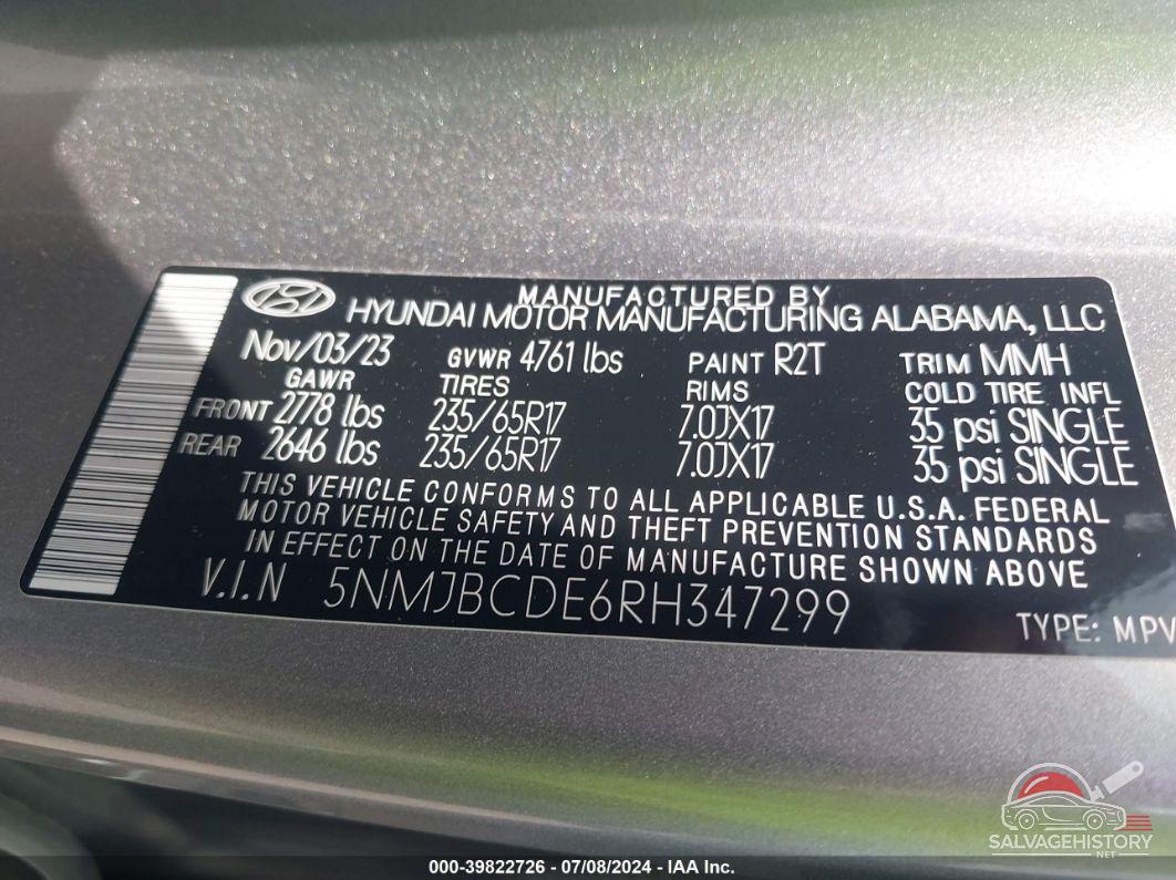 5NMJBCDE6RH347299 2024 HYUNDAI TUCSON photo no. 9
