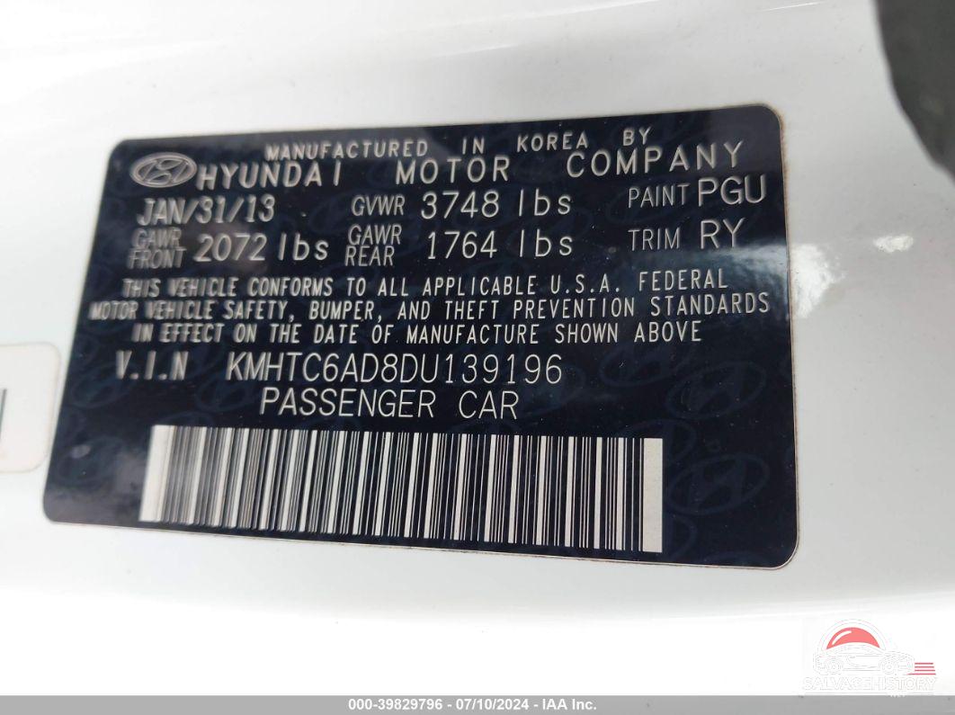 KMHTC6AD8DU139196 2013 HYUNDAI VELOSTER photo no. 9