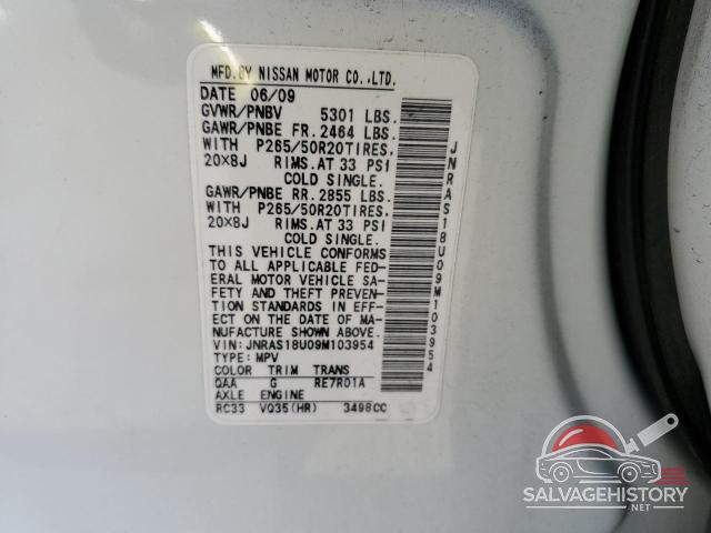 JNRAS18U09M103954 2009 INFINITI FX35 photo no. 13