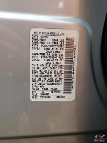 JNRAS18UX9M102827 2009 INFINITI FX35 photo no. 12