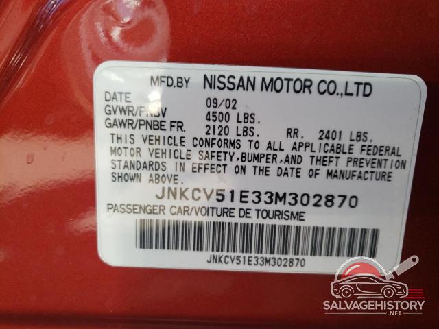 JNKCV51E33M302870 2003 INFINITI G35 photo no. 12